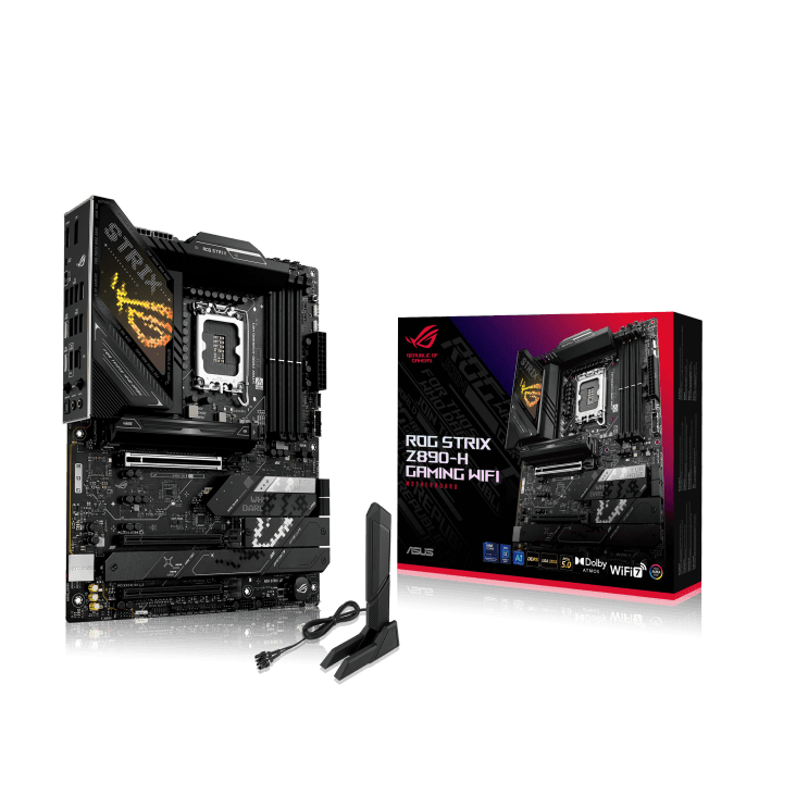 ASUS ROG STRIX Z890-H GAMING WIFI  ATX Motherboard, Intel Socket LGA1851, 4x DIMM slots, max. 256GB, DDR5, 4x M.2 slots and 4 x SATA 6Gb/s ports, Pcie 5.0, GEN 5, Wi-Fi 7, Bluetooth v5.4, Black | 90MB1K20-M0EAY0