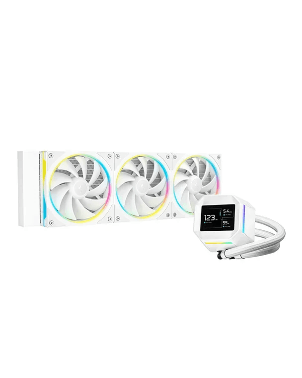 Deepcool LM360 AIO LCD ARGB Liquid Cooler,  2.4" IPS LCD Display, 6th-generation Pump, 2500～3600 RPM±10%, 66.23 CFM Fan Airflow, 3.27 mmAq Fan Air Pressure, Hydro Bearing, White | R-LM360-WHDMMC-1