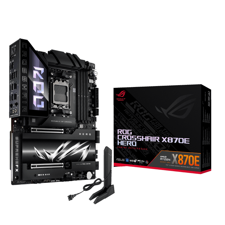 ROG X3D Bundle, AMD Ryzen 7 9800X3D Desktop Processor, ASUS ROG CROSSHAIR X870E HERO Motherboard