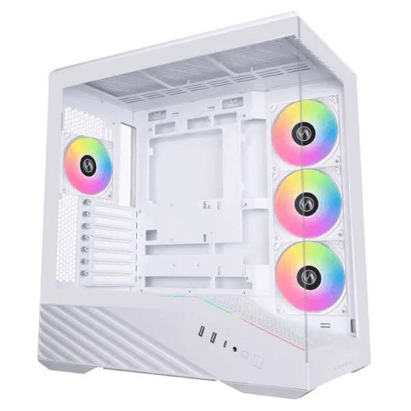 Lian Li V100 ATX Mid-Tower PC Case, 4 x 120mm ARGB PWM Fans Pre-Installed, LED RGB Strip, Display Platform with Tempered Glass, Support 420mm GPUs, 360mm Radiator, Optimized Airflow - White (V100RW) image