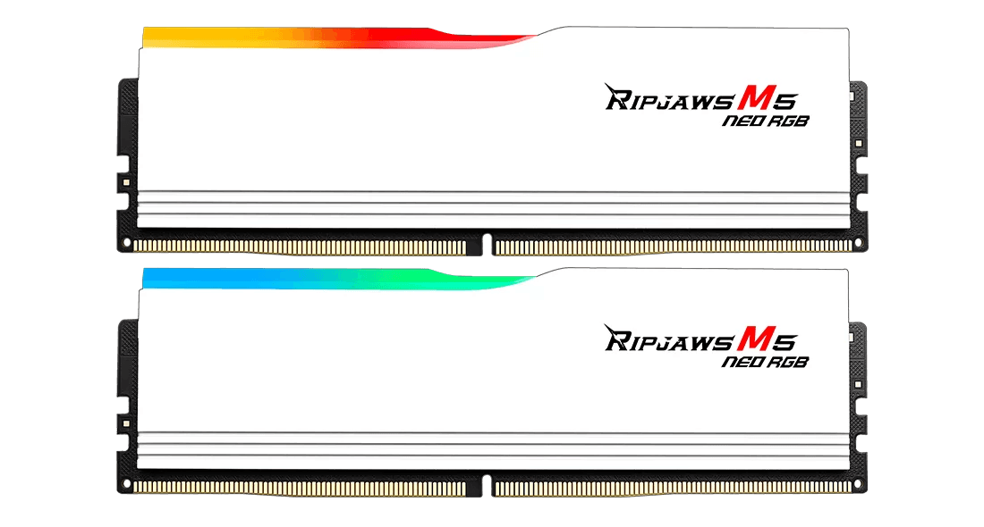 G.Skill Ripjaws M5 Neo RGB DDR5 Memory, 32GB (2x16GB) Capacity, 6400MHz Speed, CL32-40-40-102 Latency, 1.40 Voltage, AMD Expo, White | F5-6400J3240G16GX2-RM5NRW