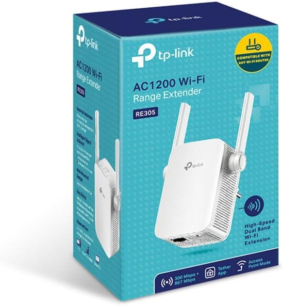 TP Link AC1200 WiFi Range Extender Up to 1200Mbps Dual Band WiFi Extender, Repeater, Wifi Signal Booster, Access Point Easy Set Up Extends Internet Wifi to Smart Home & Alexa Devices RE305, White thumbnail 1