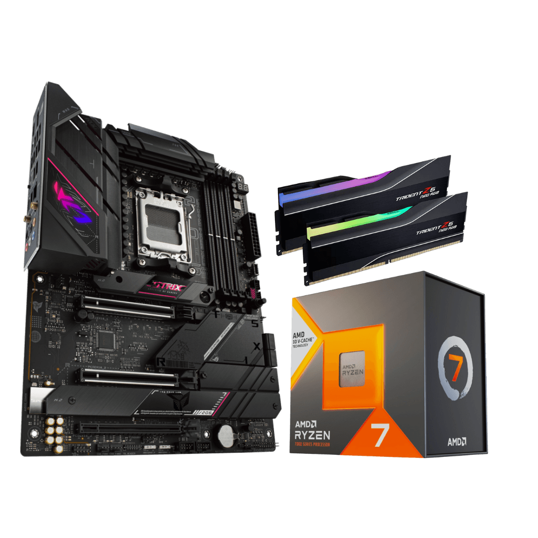 ROG X3D Bundle, AMD 7800X3D Desktop Processor, ASUS ROG STRIX B650E-E GAMING WIFI Motherboard, 64GB (2x32GB) AMD EXPO DRAM