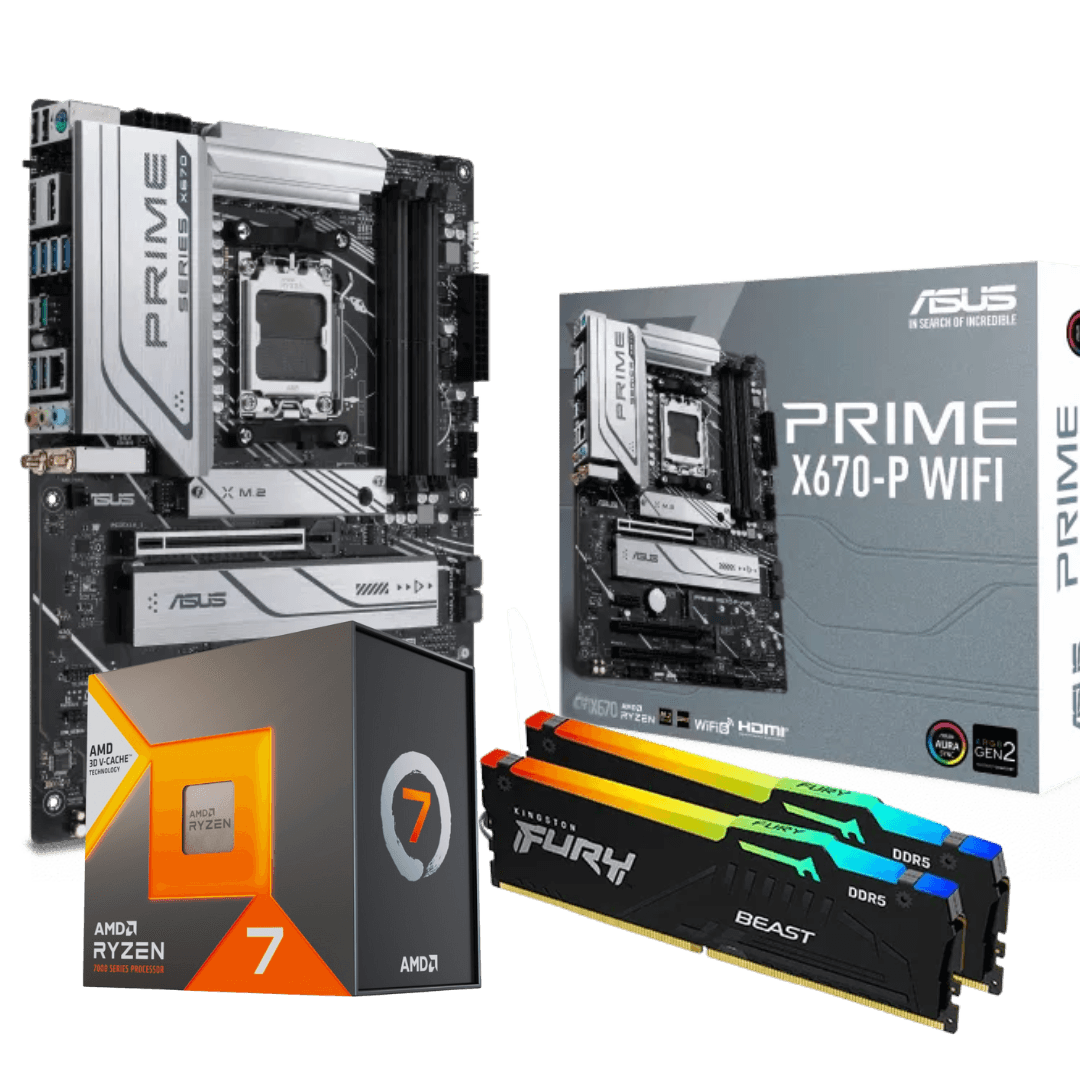 Prime X3D Bundle,  AMD 7800X3D Desktop Processor, Prime X670-P WIFI DDR5 Motherboard, 32GB (2x16GB) DDR5 DRAM