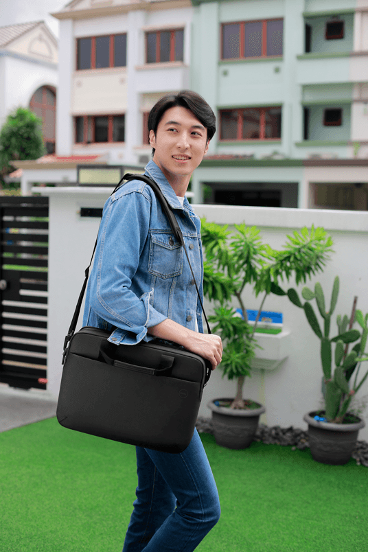 Dell EcoLoop Pro Briefcase 15, 840D fabric, 4.3 in x 11.4 in, Fits most Dell screen sizes up to 15.6",  100% recycled ocean-bound plastic, Weather-resistant, adjustable shoulder strap, luggage pass through, reflective accent thumbnail 3