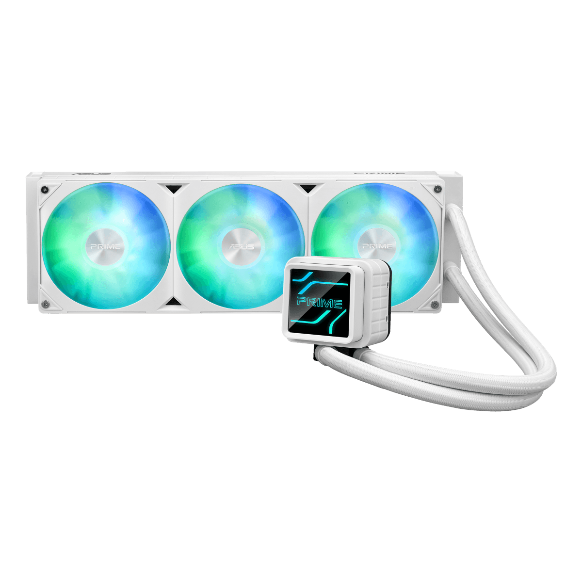 ASUS Prime LC ARGB LCD all-in-one CPU Liquid Cooler, with sharp screen showcasing CPU & GPU information, High-performance Asetek pump, Daisy-chainable fans, upto 3600 RPM, White | 90RC0102-B0EAY0