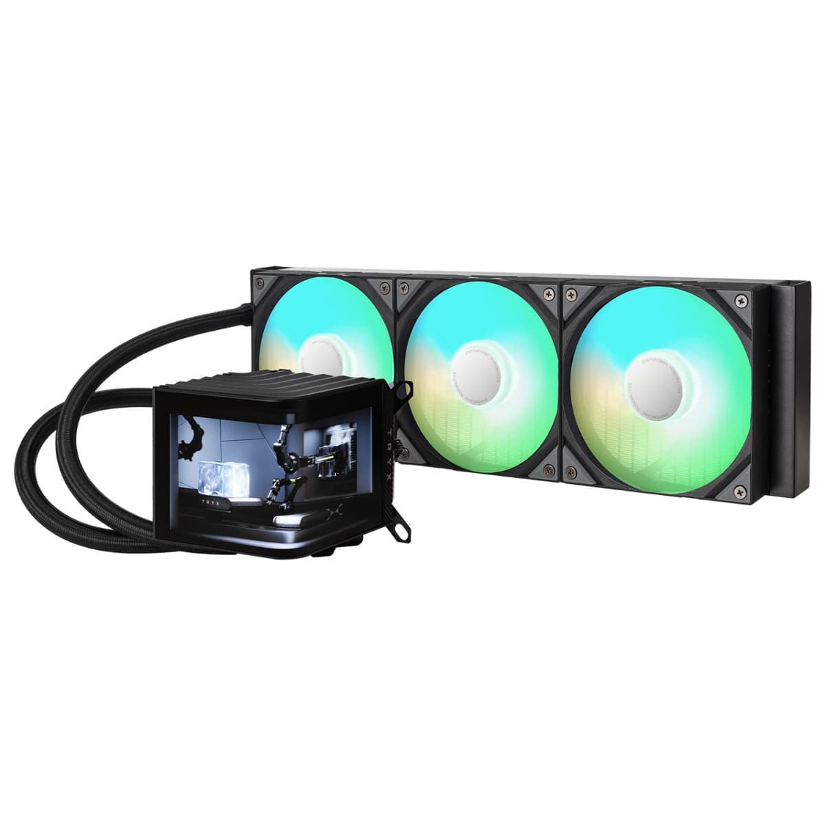 TRYX PANORAMA ARGB 360 Black L-shaped AMOLED Screen Liquid Cooler, 6.5 Inch 2K 60 Hz Display, Adjustable Fan Speed | L-P360A-AS3M-G0K