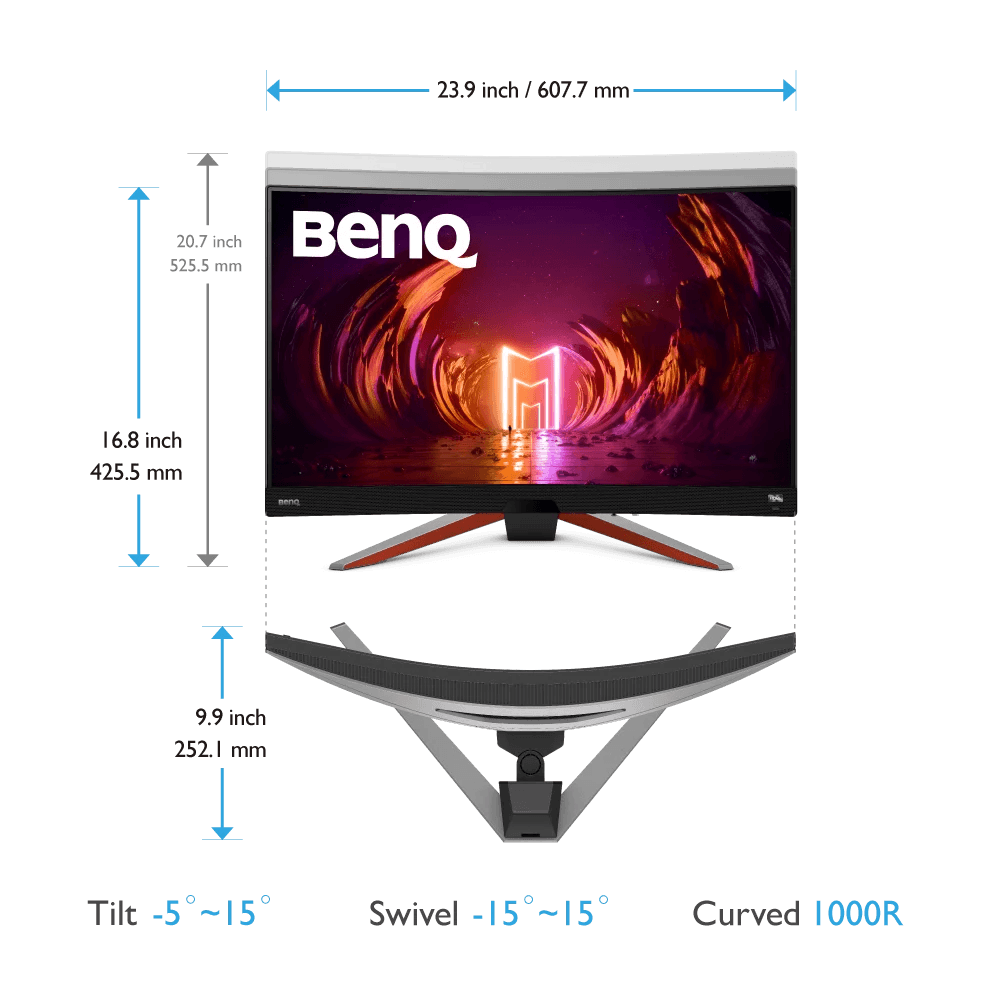 BenQ Mobiuz EX2710R 27'' 2K QHD 1000R Curved Monitor, 165Hz Refresh Rate, 1ms Response Time, 16:9 Aspect Ratio, HDRi, Dual Speakers + Subwoofer, AMD FreeSync, Tilt Adjustable Stand, HDMI, DP | EX2710R thumbnail 7