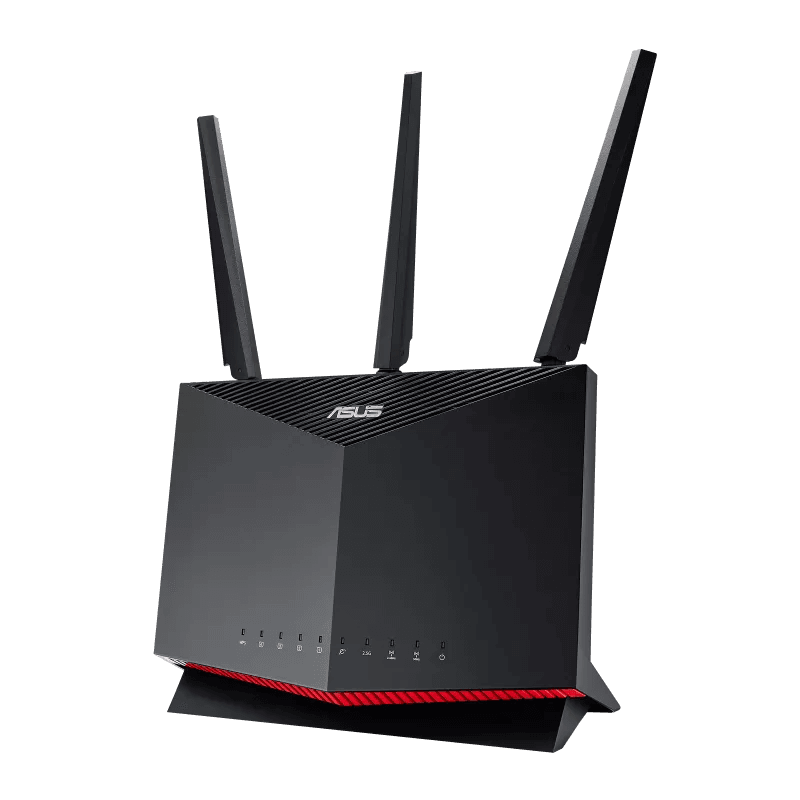 Asus RT-AX86U AX5700 Dual Band WiFi 6 Gaming Router, WiFi 6 802.11ax, 1.8 GHz Quad-Core, 1GB RAM, 2500 sq ft, NVIDIA GeForce, 2.5G Port, Gaming Port, Adaptive QoS - Black I 90IG05F1-MU2G10 thumbnail 1