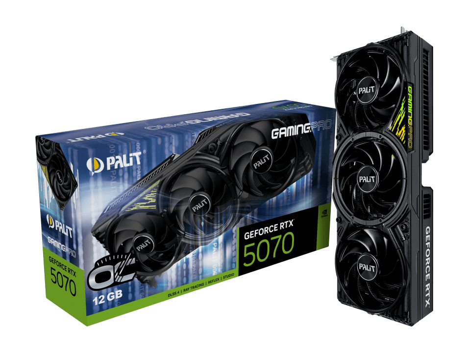 Palit GeForce RTX 5070 GamingPro OC 12 GB GDDR7 Graphic card, 192 bits 28 Gbps, 6144 CUDA Cores, 2572 MHz Boost Clock, NVIDIA Blackwell Architecture  | NE75070T19K9-GB2050A image