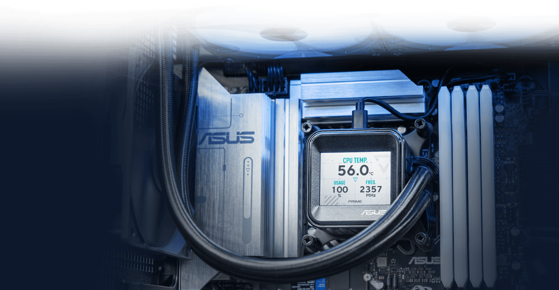 ASUS Prime LC ARGB LCD all-in-one CPU Liquid Cooler, with sharp screen showcasing CPU & GPU information, High-performance Asetek pump, Daisy-chainable fans, upto 3600 RPM, Black | 90RC00Z1-B0EAY0 thumbnail 5
