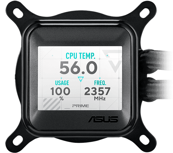 ASUS Prime LC ARGB LCD all-in-one CPU Liquid Cooler, with sharp screen showcasing CPU & GPU information, High-performance Asetek pump, Daisy-chainable fans, upto 3600 RPM, Black | 90RC00Z1-B0EAY0 thumbnail 3