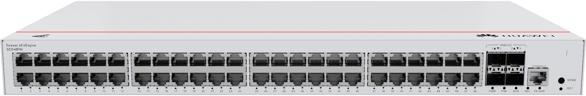 Huawei eKitEngine Managed Switch S310-48P4X, 48 Ports, POE+, 4 x 10GE SFP+ ports thumbnail 1