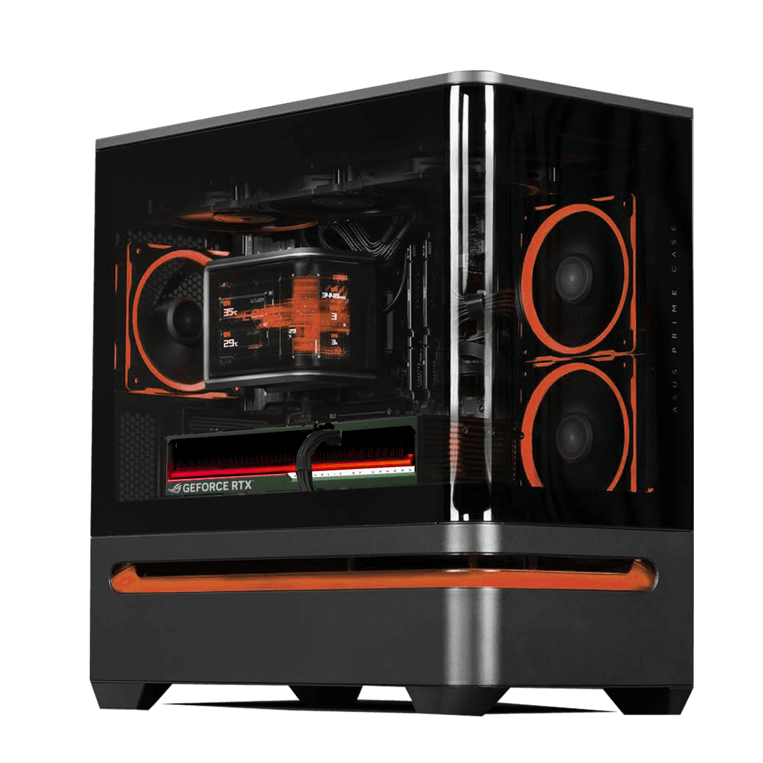 Elite Gaming & Content Creation PC Powered by ASUS: AMD Ryzen 9 9950X3D (16 Cores) + ASUS ROG ASTRAL RTX 5080 OC 16GB, 64GB DDR5, 2TB Gen5 (14,700MB/s), ROG Ryuo IV 2K Curved LCD AIO, 850W Platinum PSU, WiFi 6E