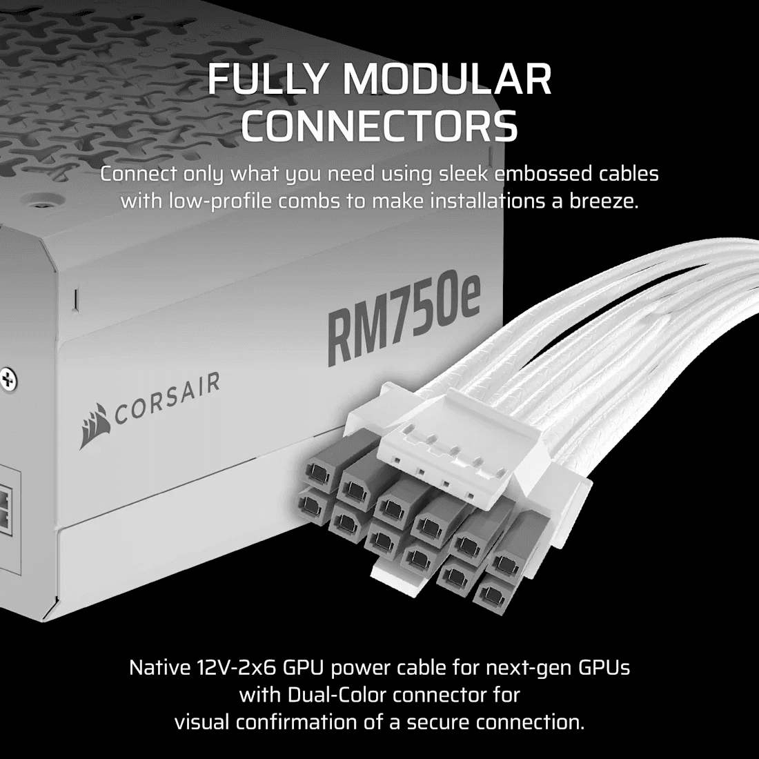 Corsair RM750e - Fully Modular Low-Noise ATX Power Supply - White | CP-9020292-UK thumbnail 3