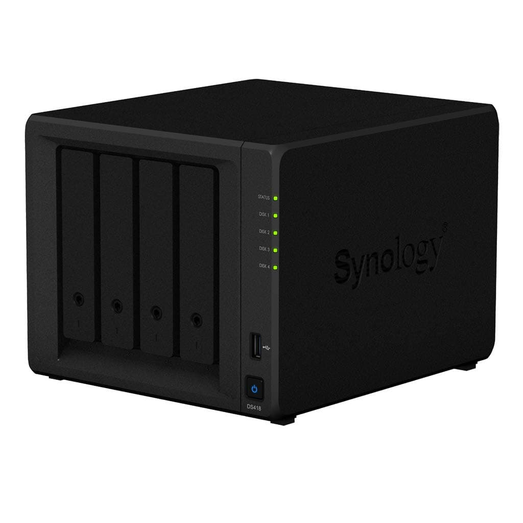 Synology Desktop 4 Bays DiskStation DS418 NAS, Realtek RTD1296 quad-core 1.4GHz, 2 x 1GbE (RJ-45), 2 GB DDR4