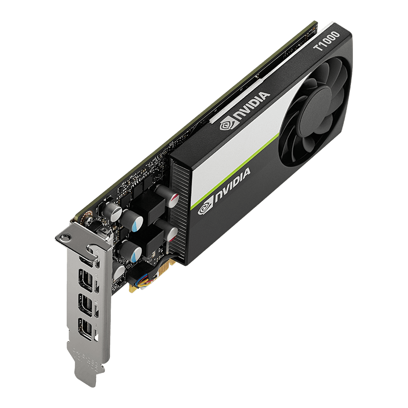 PNY NVIDIA Quadro T1000 Graphics Card, 8GB GDDR6 128-bit Memory, 896 CUDA Cores, 2.50 TFLOPS Peak FP32 Performance, 160 GB/s Mmeory Speed, PCI Express 3.0 x16, 4x mDP, Active Fansink | VCNT1000-8GB-SB