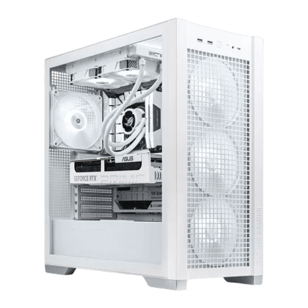 High-Performance White Gaming PC Powered By ASUS: AMD Ryzen 7 9800X3D + ASUS Prime RTX 5070 OC White 12GB GDDR7, 32GB DDR5 6400MHz RGB, 2TB PCIe Gen5 NVMe SSD (14,700MB/s), 360mm ARGB White AIO, 750W Gold ATX 3.1 PSU, WiFi 7, ASUS TUF Gaming GT302 White